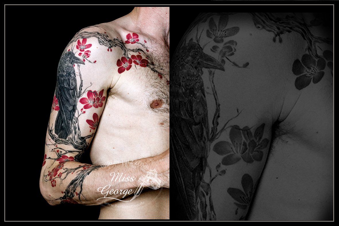 Tattoo BerlinTat2Zone Rabe mit Kirschblüten