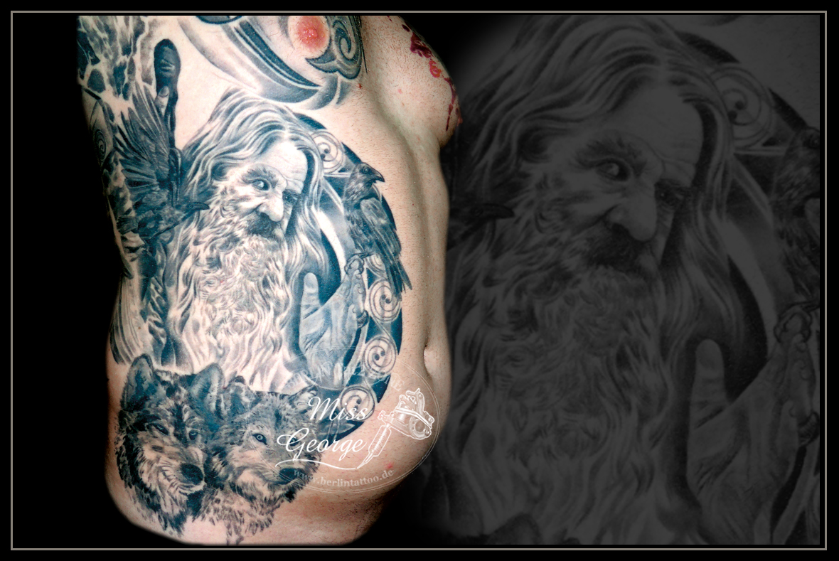 Tattoo Odin Wolves Black&White Rippen Miss George Berlin Tat2 Zone