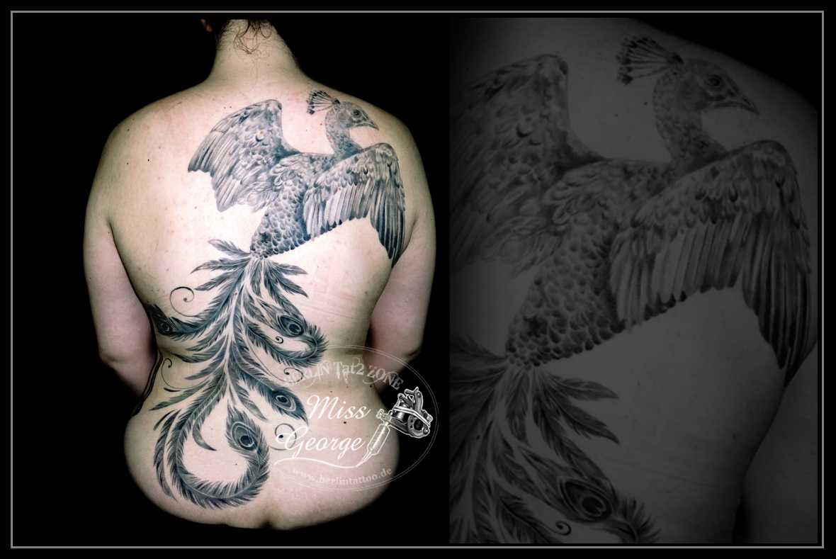 Tattoo Phoenix Backpiece Black&White Miss George Berlin Tat2 Zone